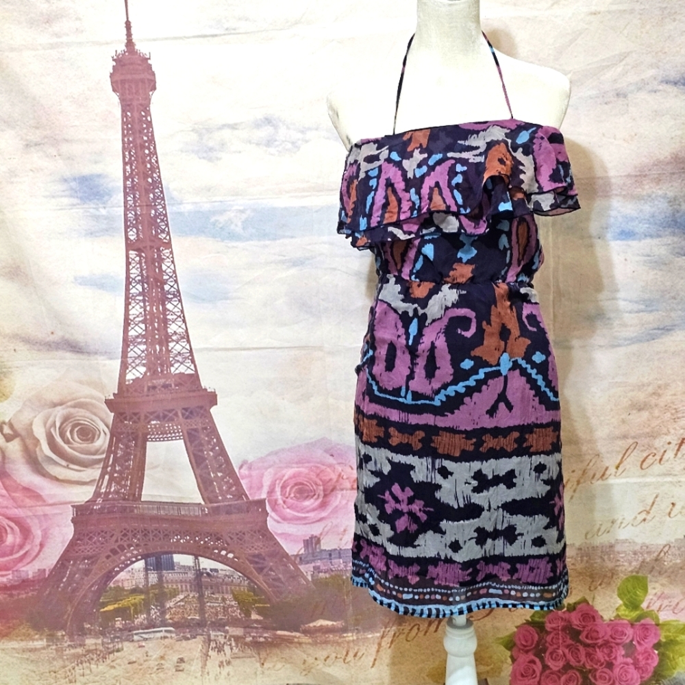 Glam 100% Silk Multicolor Off-Shoulder Dress